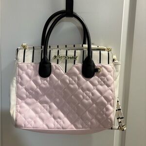 Betsy Johnson Pink and Black Quilted Satchel